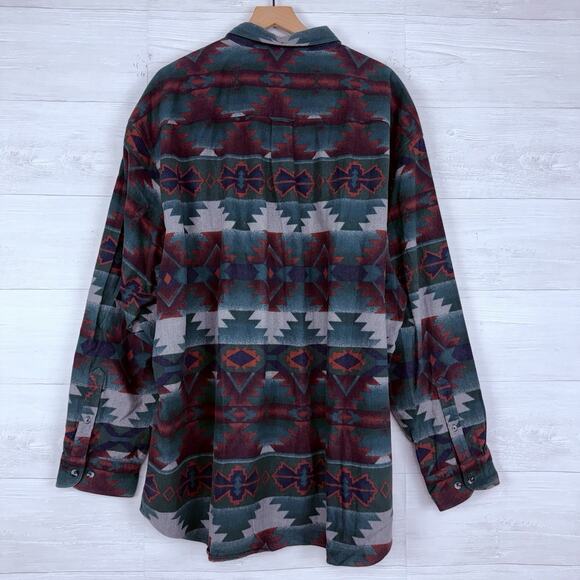 Cabelas Chamois Flannel Button Shirt Men 3XL Tall Southwestern Aztec Long Sleeve - Picture 6 of 14